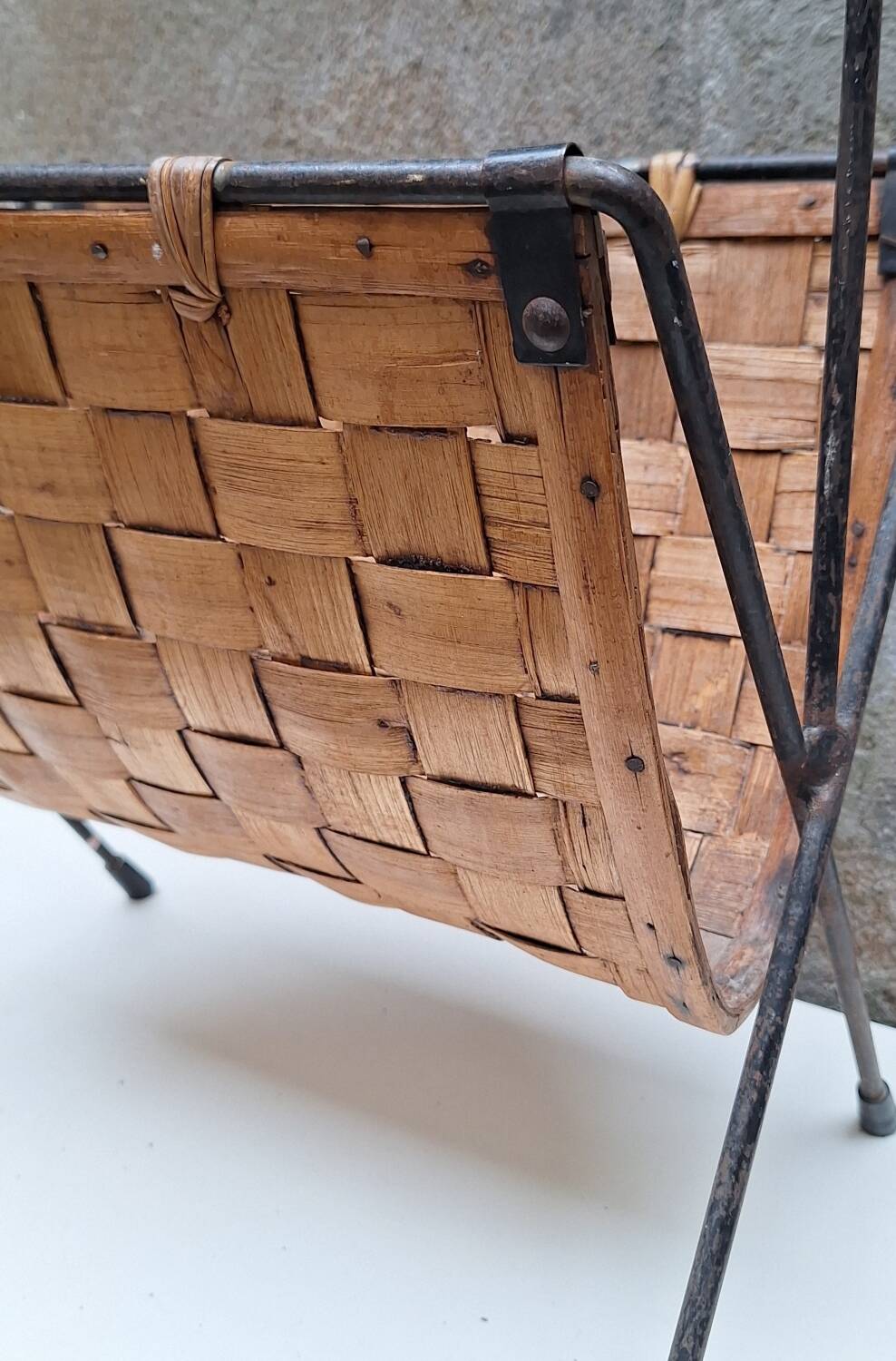 Metal and wood magazine rack