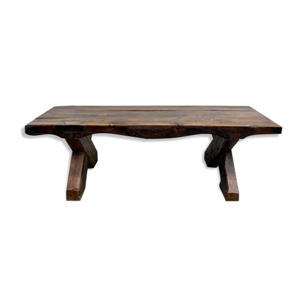Table Brutaliste en Chêne Massif, Art Populaire (Vers 1900)
