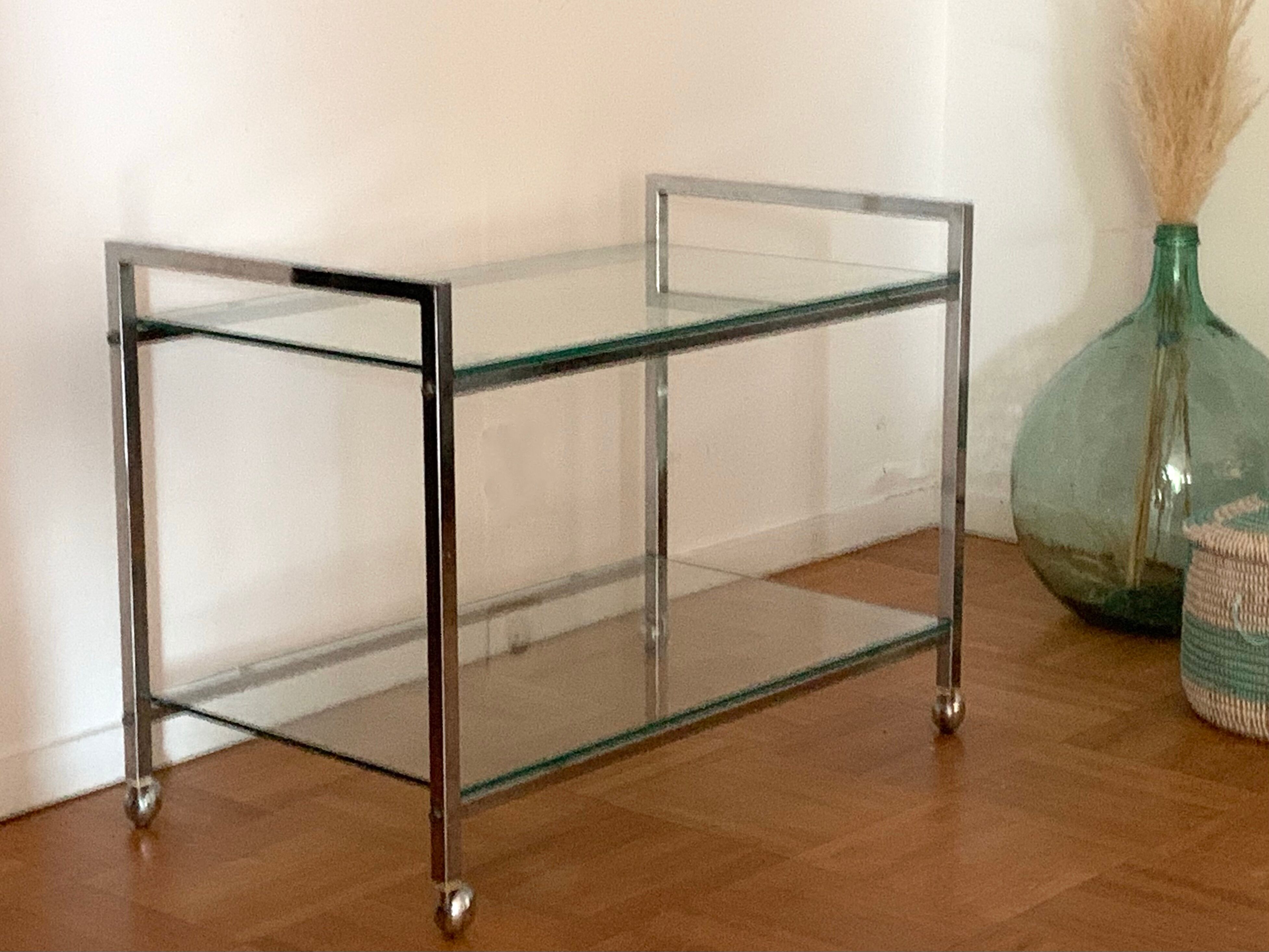 Rolling service 70s chrome metal and glass