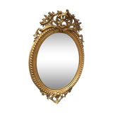 Oval mirror with wooden pediment and gilded stucco oval ice beveled Napoleon III - 80x120cm