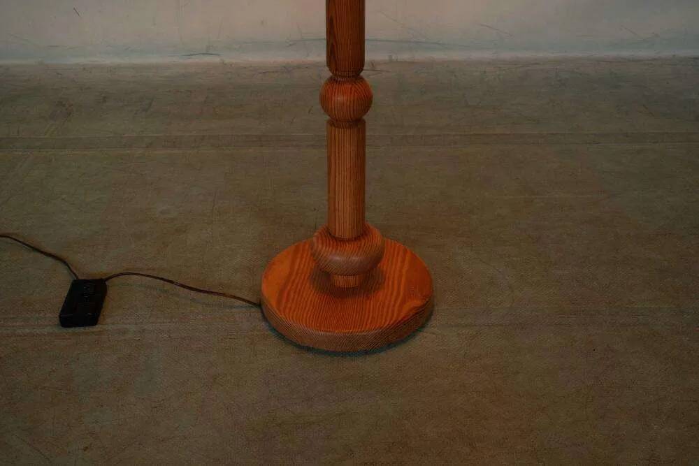 Vintage Swedish wooden floor lamp with pleated shade from the 1960s.