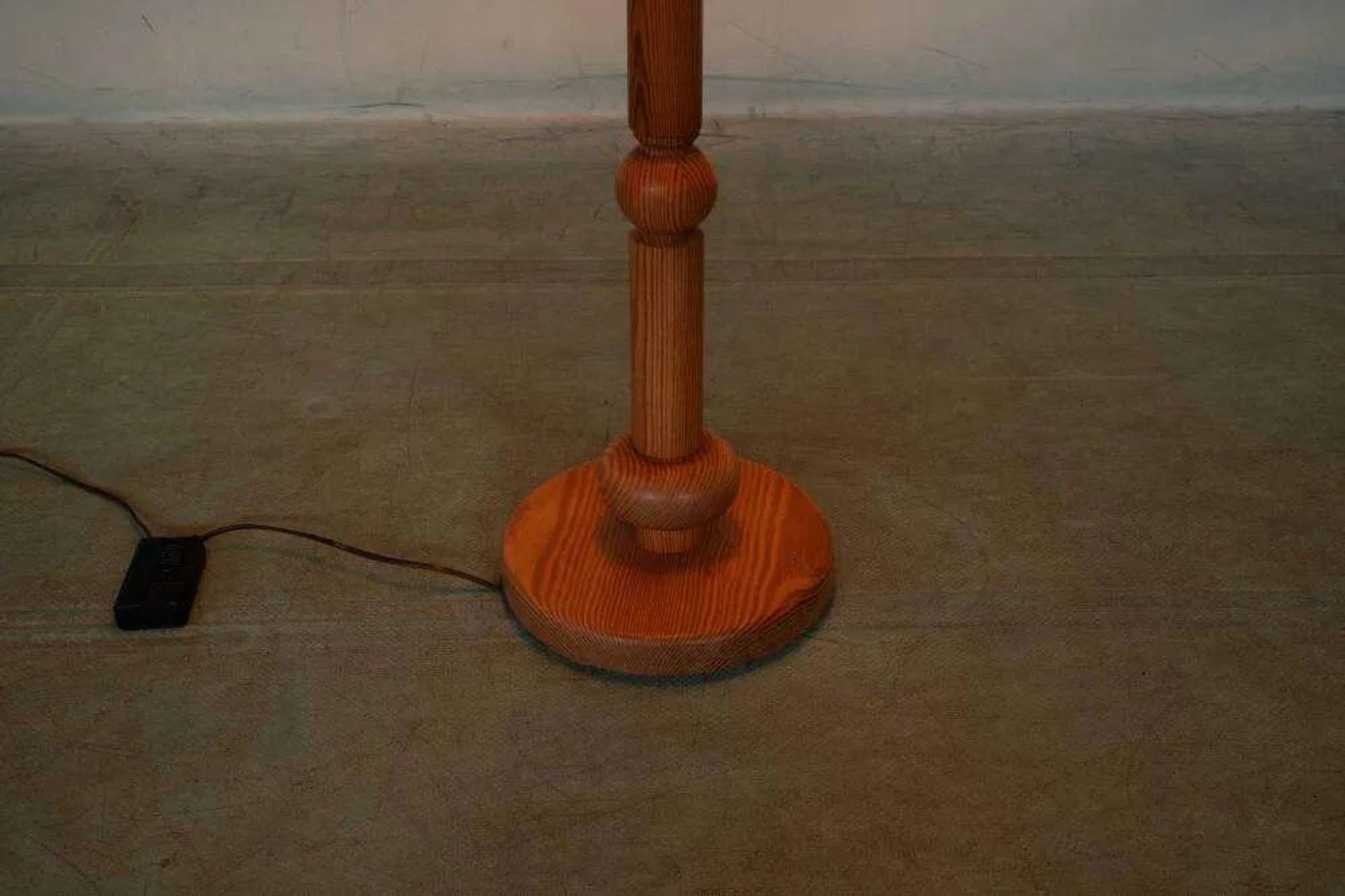 Vintage Swedish wooden floor lamp with pleated shade from the 1960s.