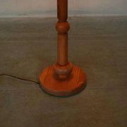 Vintage Swedish wooden floor lamp with pleated shade from the 1960s.