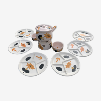 Service à fondue en céramique composé de 10 pièces des poteries du marais vintage