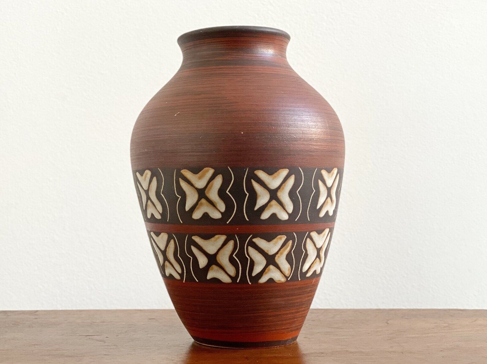 Vintage brown ceramic German vase, Mid Century West Germany pottery