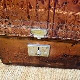 Large Gustave Keller leather trunk with multiple compartments