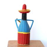 Bottle covered with scoubidou, musician, 60s