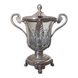 Mustard pot in solid silver and crystal