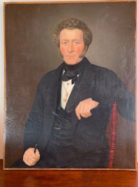 Ancient painting , portrait of a man signed A Delmére and dated 1845