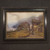 Tableau signé paysage huile sur carton du 19ème siècle