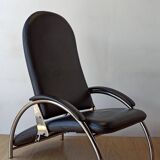 Chromed leather armchair, chaise longue from the 1970s.