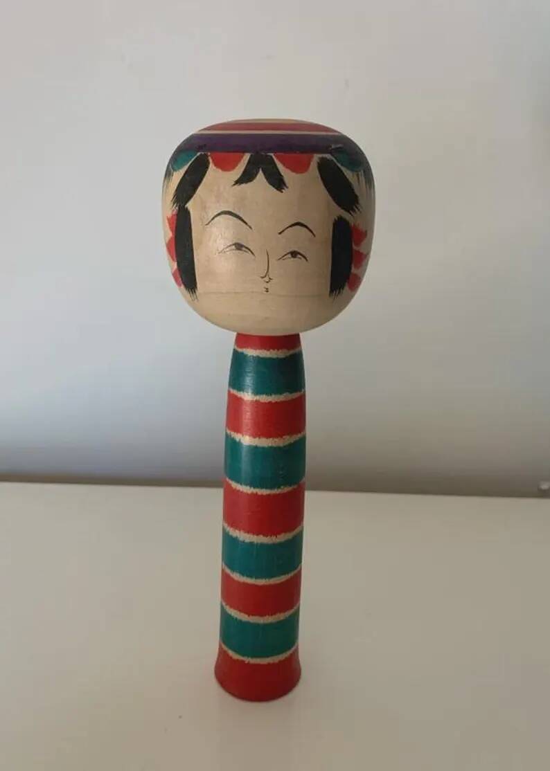 Vintage 1986 Signed Kuniei Traditional Japanese Kokeshi Doll in Wood