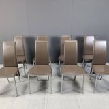 Vintage belgian leather dining chairs set of 8 - 1980s