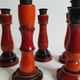 Set of five wooden candlesticks turned in the colors of "Pompeï"