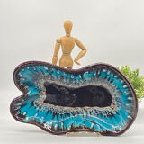 Large flat on Vallauris service stand, vintage, fruit cup, turquoise