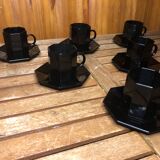 Series of 6 cups & saucers esso collection noire france vintage #a538