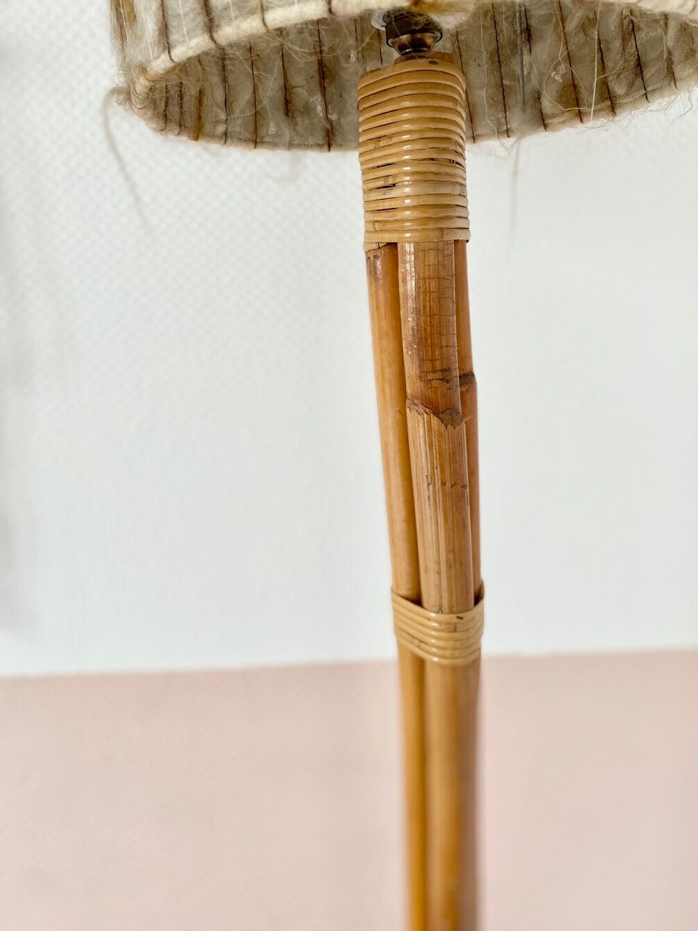 Vintage rattan bedside table floor lamp