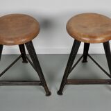 Pair of Industrial Steel Factory Stools By Rowac Robert Wagner Chemnitz, 1930s