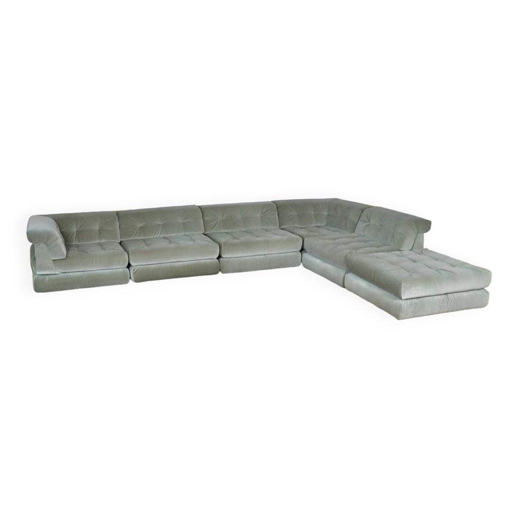 Canapé Roche Bobois En Velours Vert - Méridienne 3 Places - Très Bon état