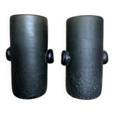 Vases (pair) in green paste, smoky green color, 1960s