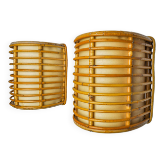 Pair of rattan sconces France 1960