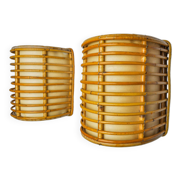 Pair of rattan sconces France 1960