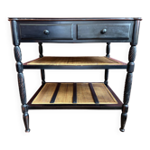 Side table with 2 drawers and cane shelves.