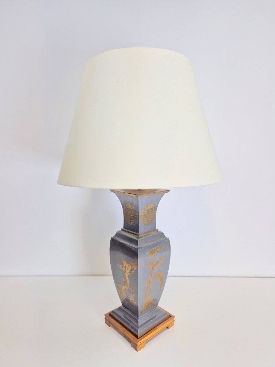 Vintage Asian Table Lamps in Pewter and Brass, 1950s, Set of 2