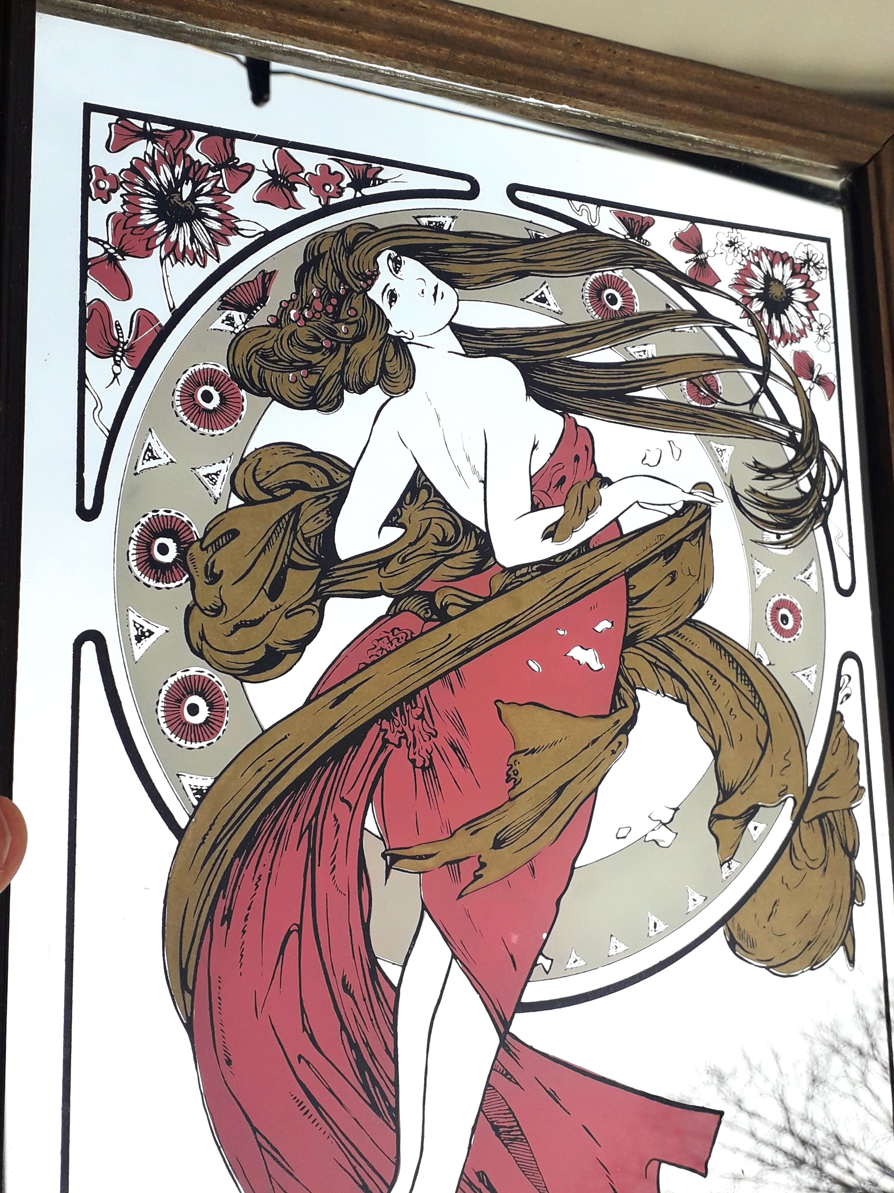 Mirror illustrated by Alphonse Mucha 1960 70 26x34cm