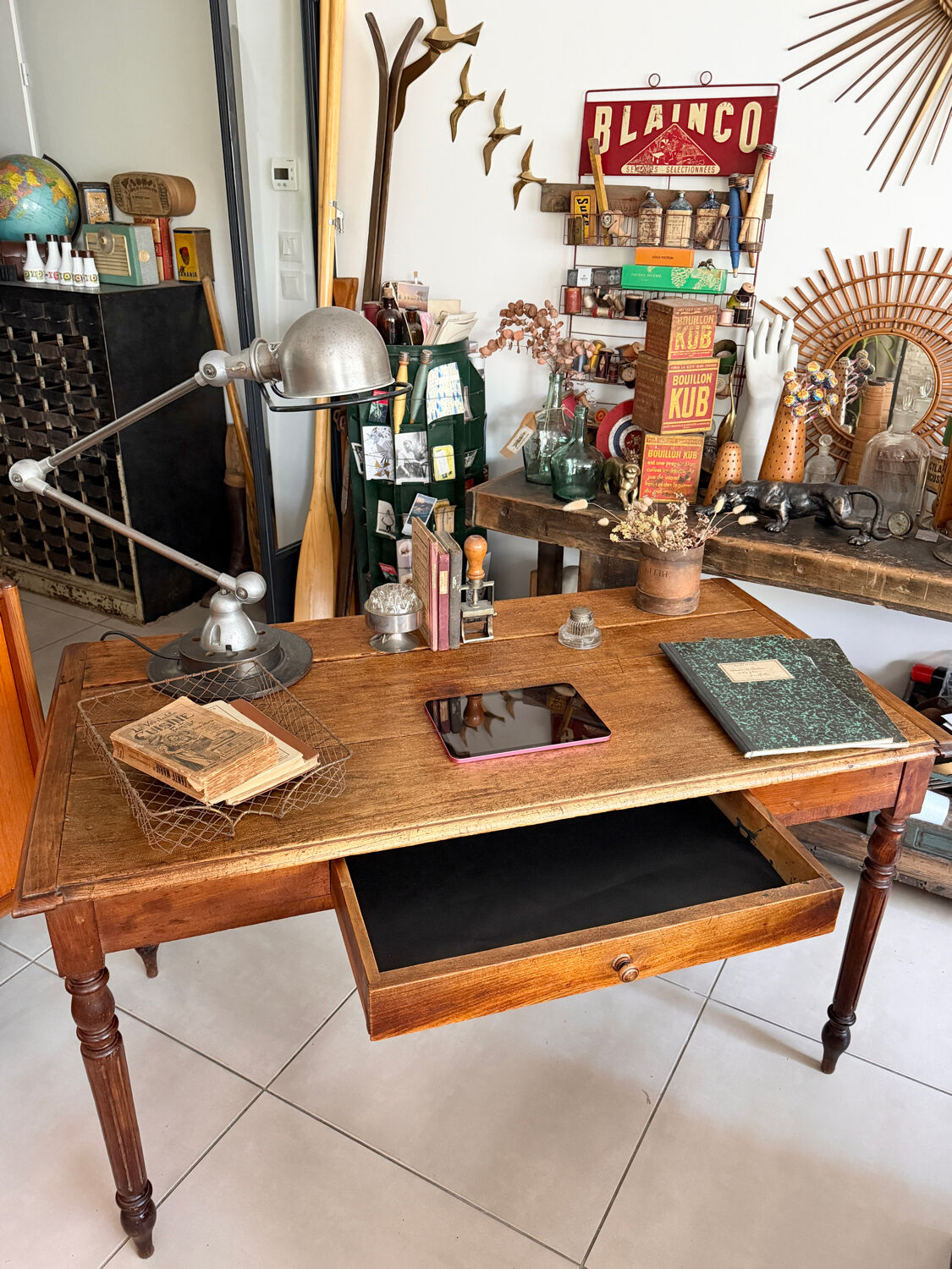 Old farmhouse table with turned legs
