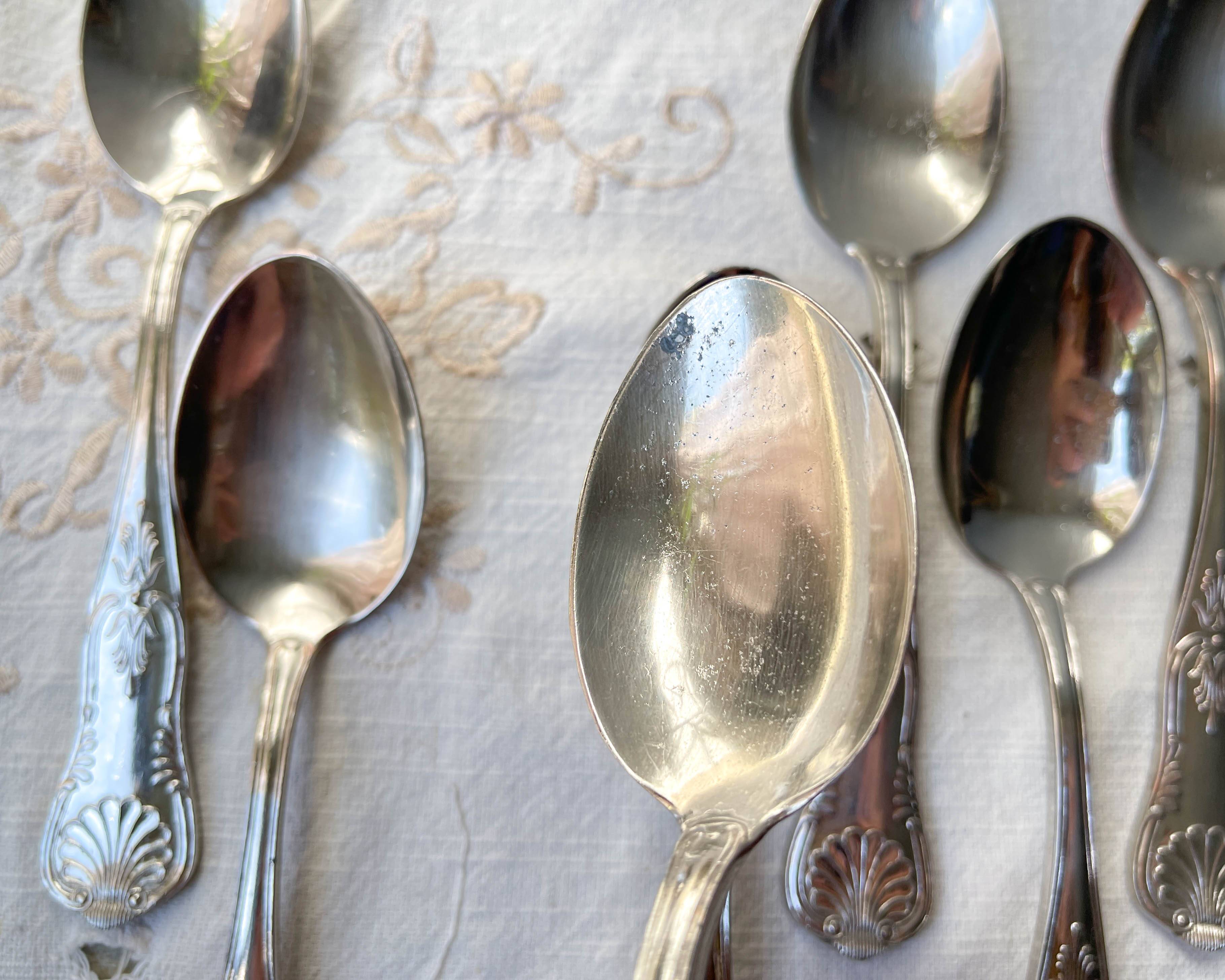 10 Vintage Rocaille Style Metal Soup Spoons