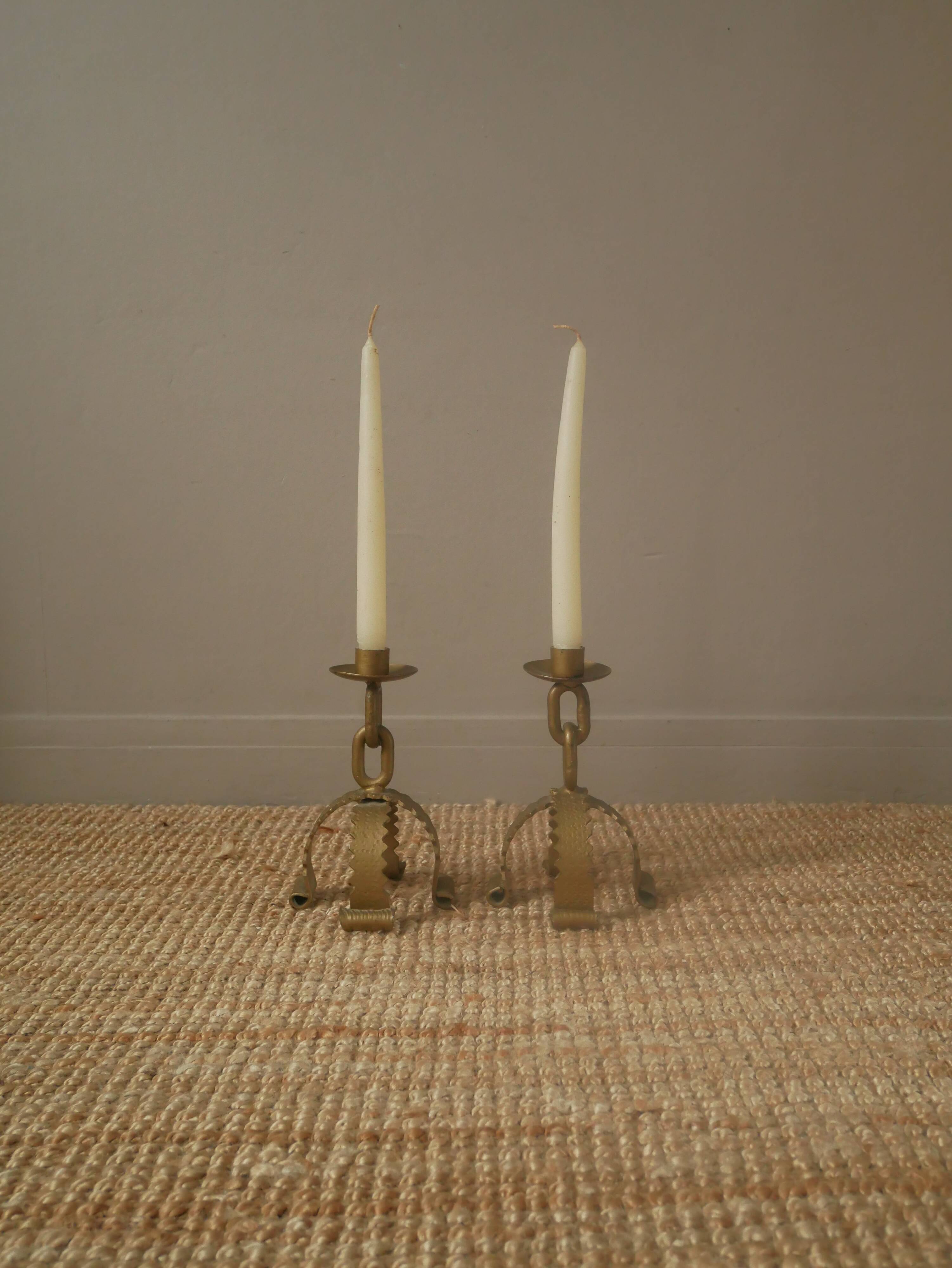 Candelabra candle holders brutalist design handcrafted wrought iron folk art candlesticks