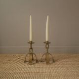 Candelabra candle holders brutalist design handcrafted wrought iron folk art candlesticks