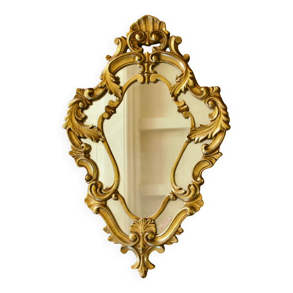 Miroir à parcloses baroque ancien doré à la feuille d'or