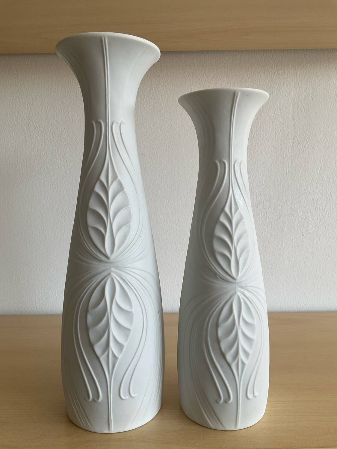 Trio of Op Art vases by KPM Germany in biscuit porcelain