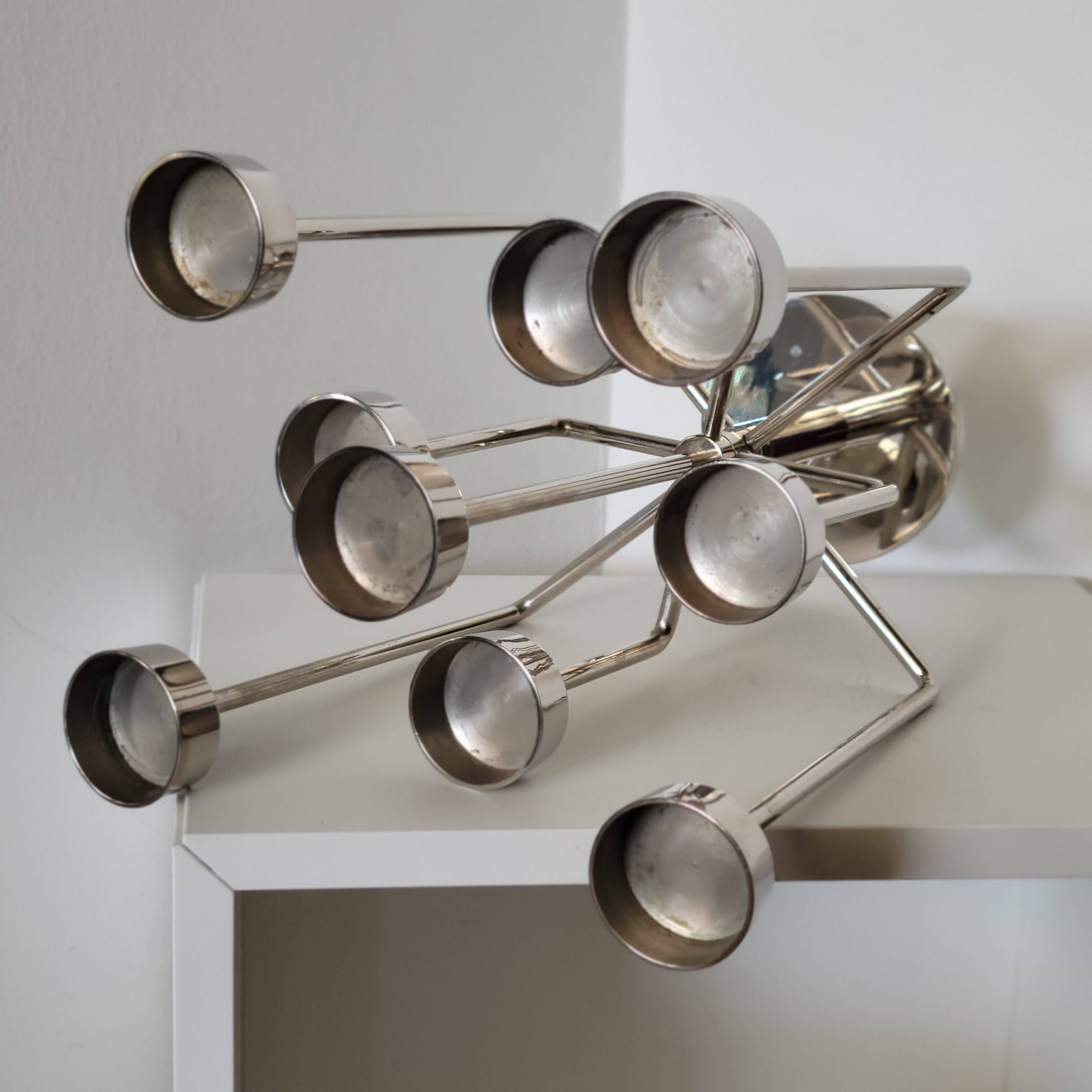 Candle holder with 9 branches in chrome-plated metal