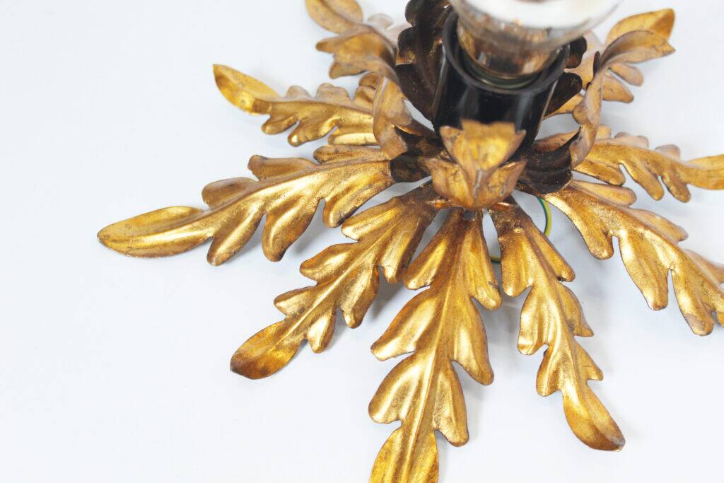 Small gilded floral flush mount light, Germany 1960s