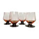 4 pink glasses with black stems