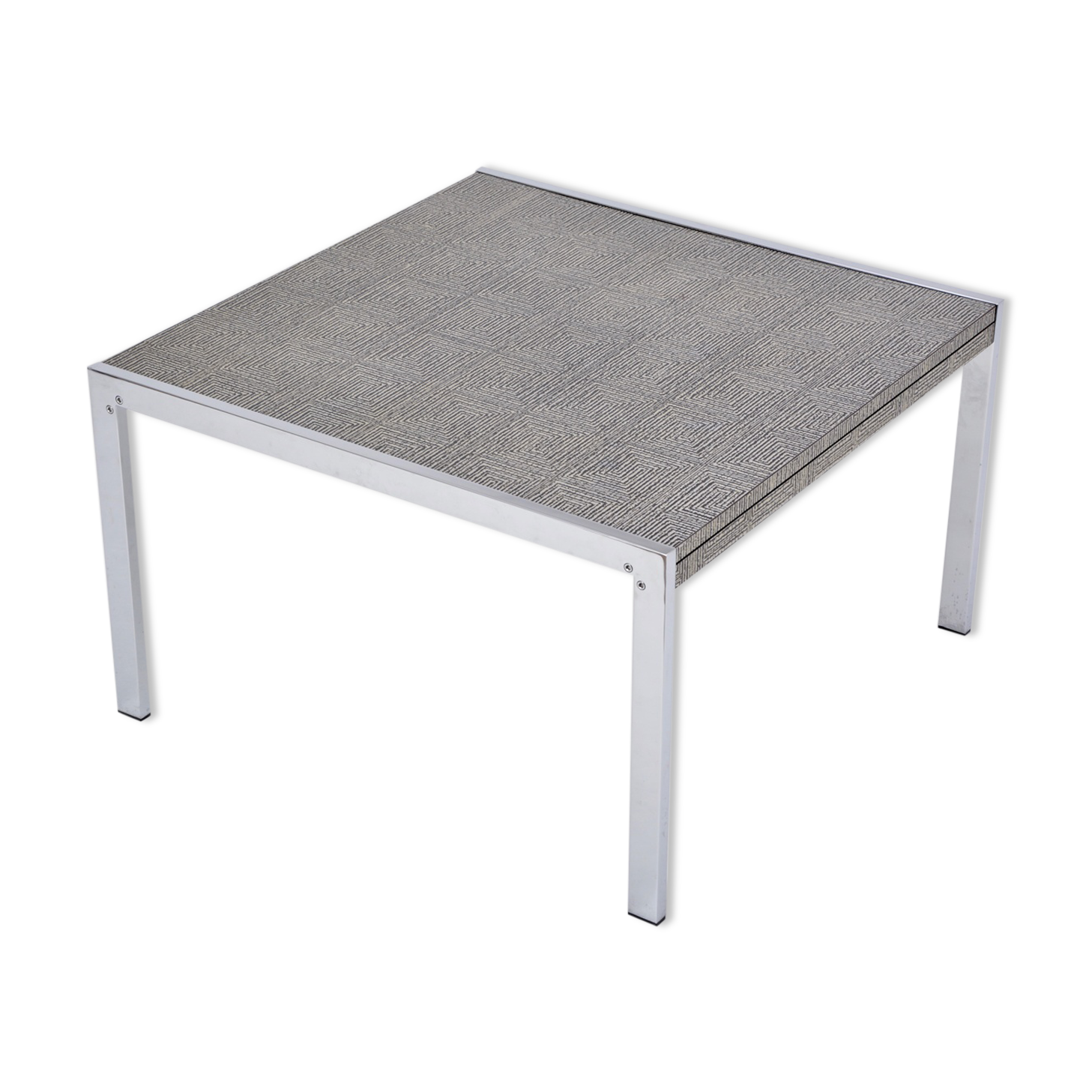 Mid-century modern steel and aluminium coffee table with graphic meander pattern