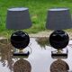 Pair of 70s designer lamps in black ceramic and gold metal