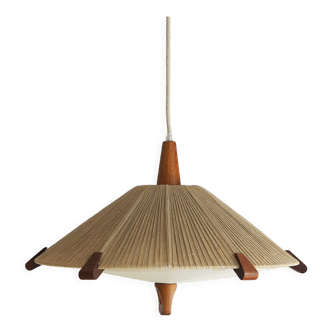 Teak and Sisal Ceiling Lamp from Temde, 1960s