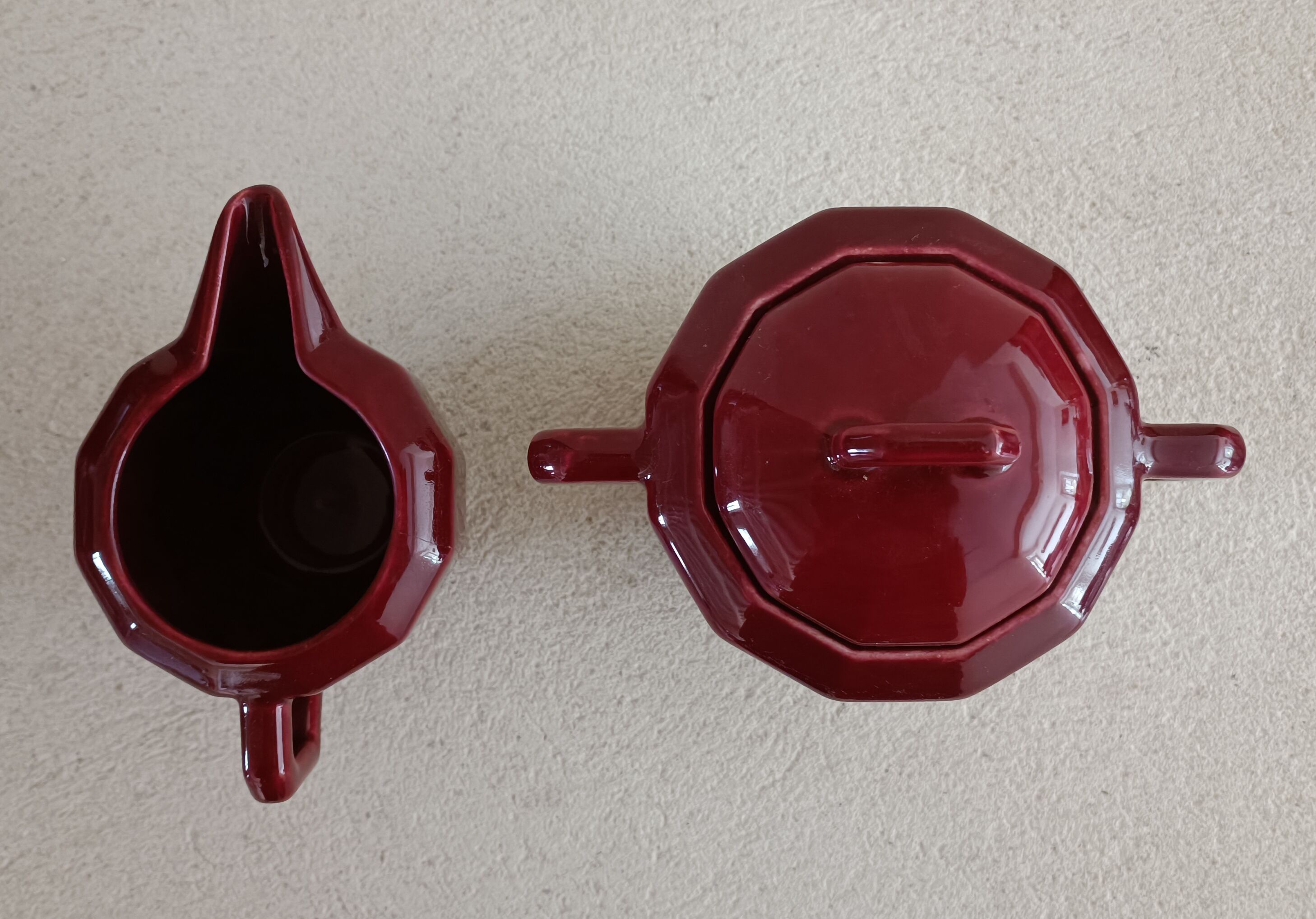 Iron clay sugar bowl and milk jug Lunéville