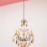 Lustre suédois 5 bras en laiton patiné moitié 20ème