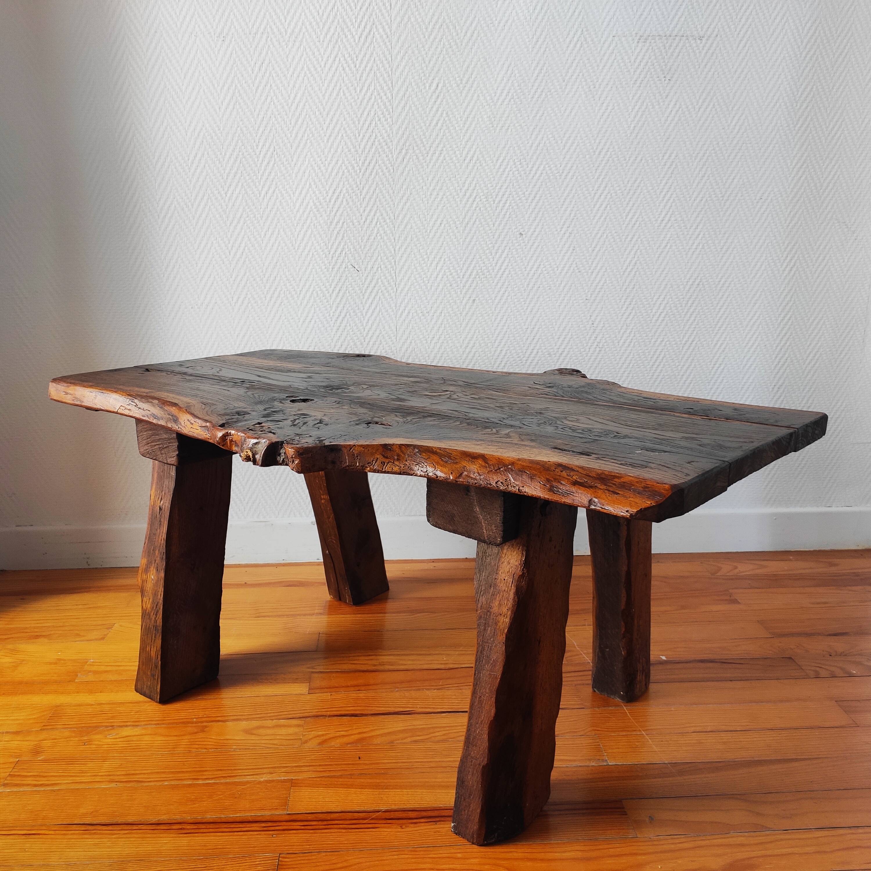 Vintage coffee table 50/60 brutalist oak and solid walnut