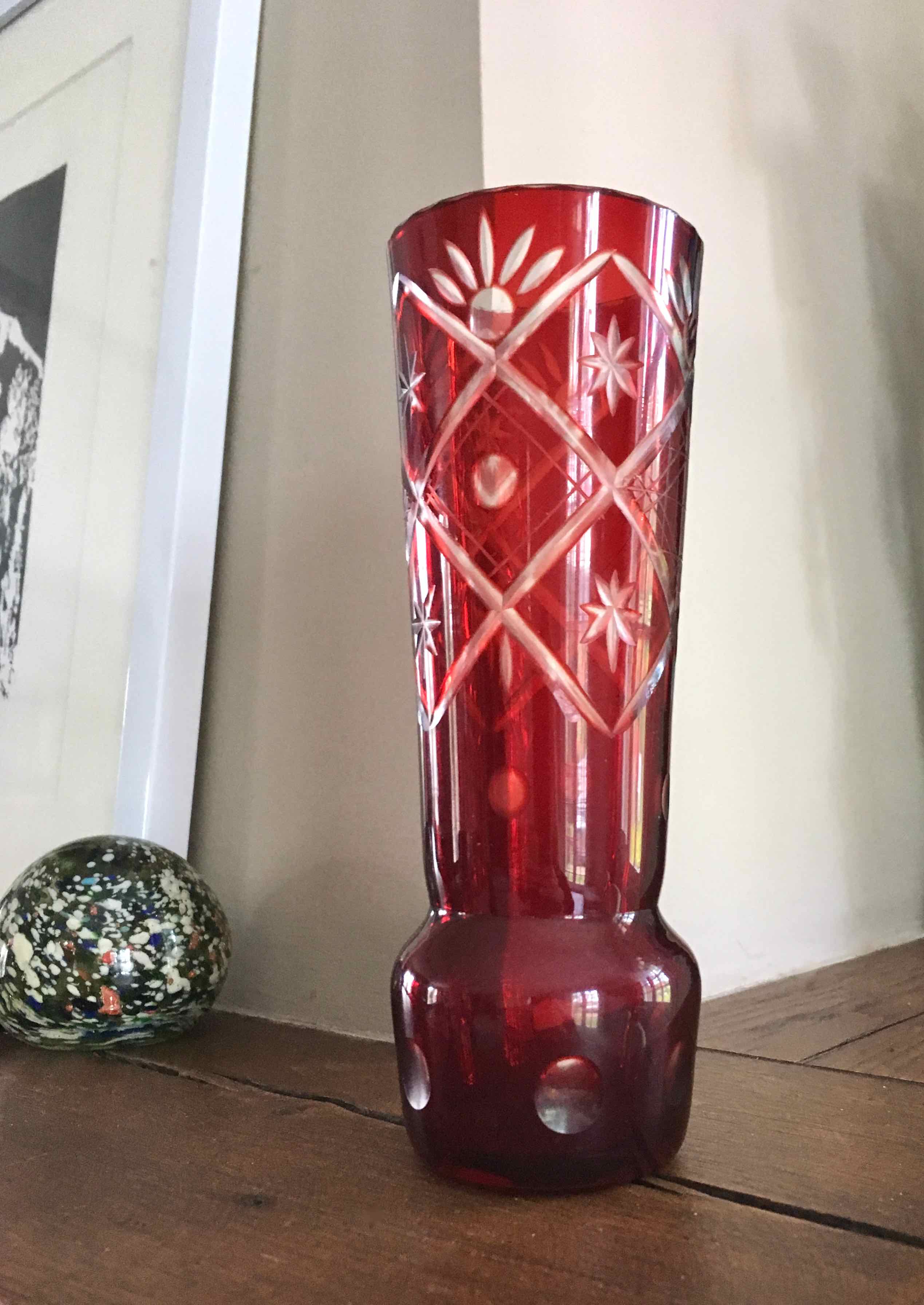 Carved Bohemian crystal vase