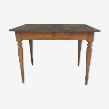 Table de ferme ancienne bureau 1 tiroir bois massif plateau noir patiné
