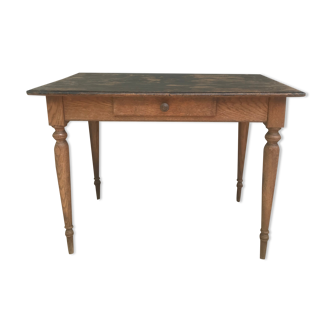 Table de ferme ancienne bureau 1 tiroir bois massif plateau noir patiné