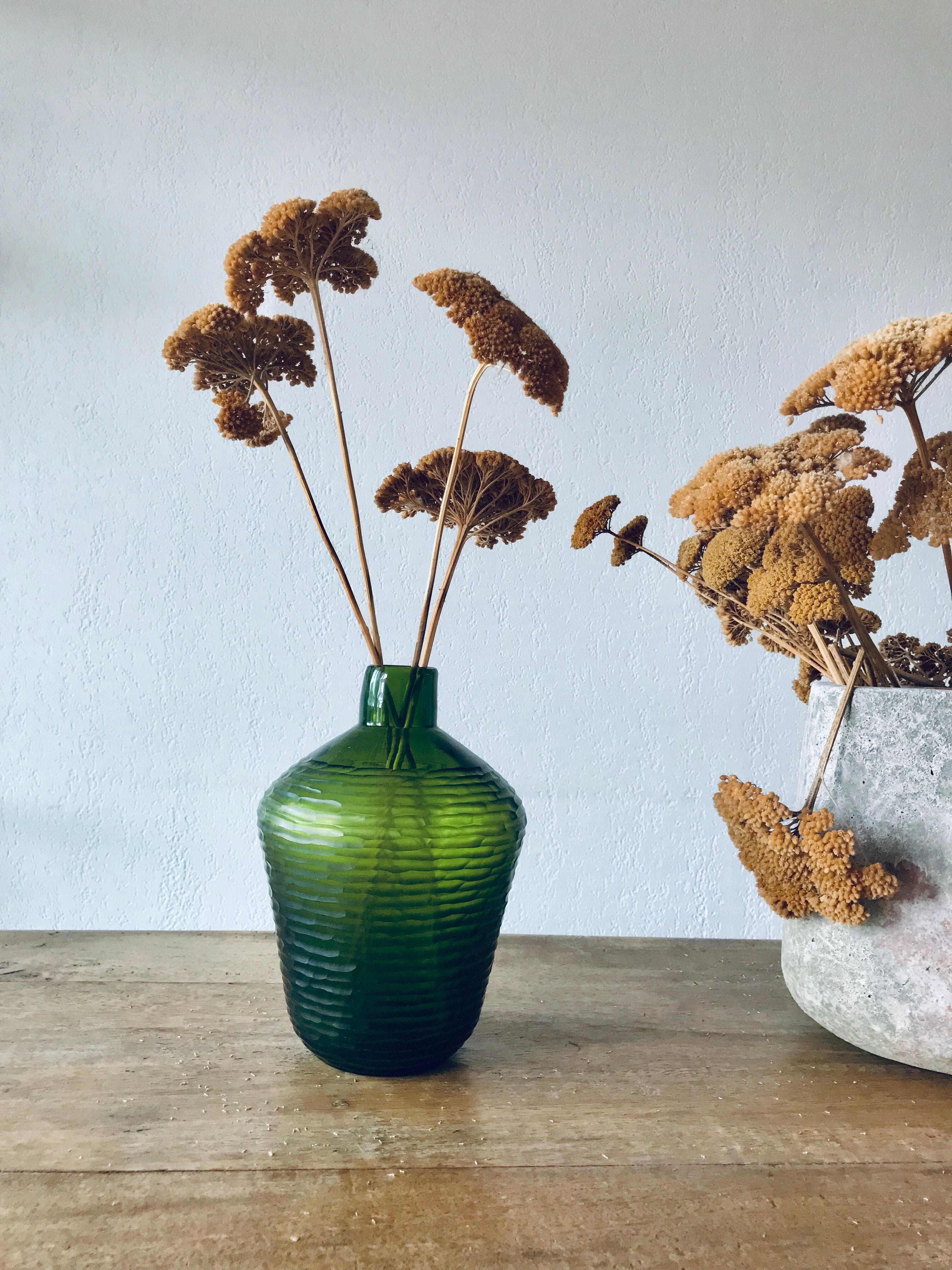 Green carved glass vase