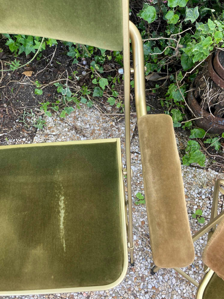 Set of 4 vintage folding armchairs in green velvet