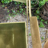 Set of 4 vintage folding armchairs in green velvet